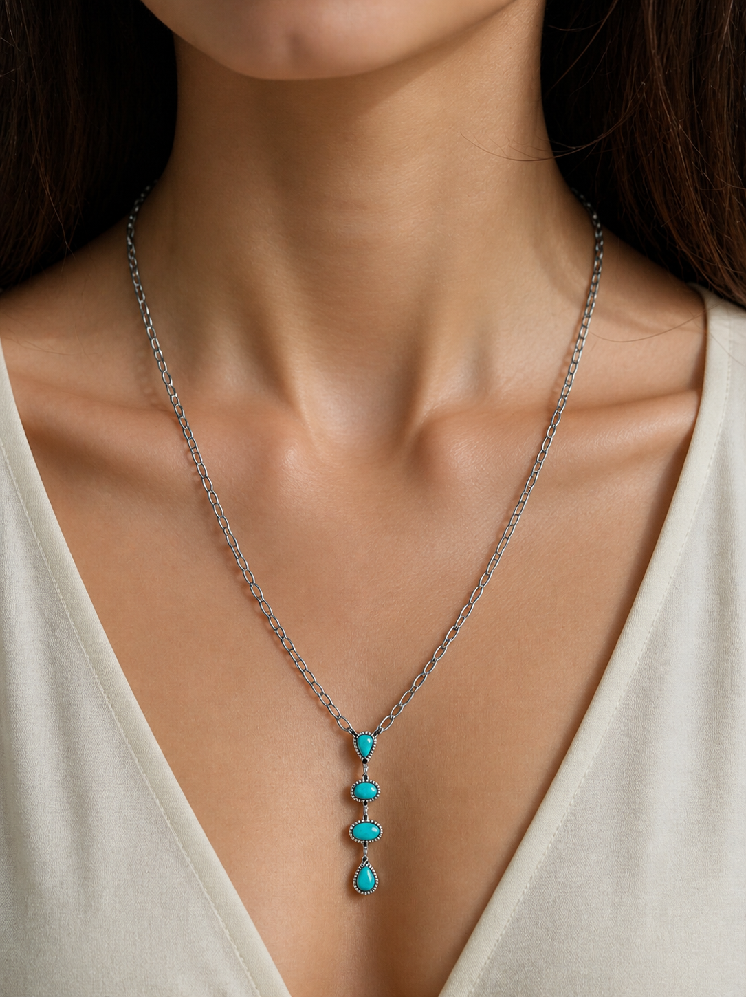 Turquoise Stone Teardrops Necklace